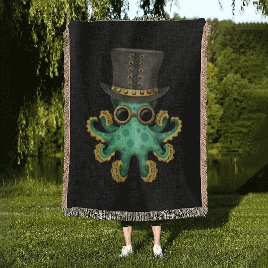 Steampunk Green Octopus Woven Blankets