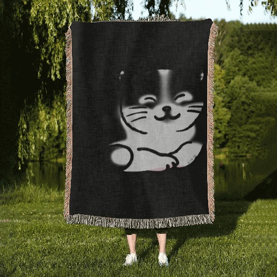 Black And White Cat Woven Blankets