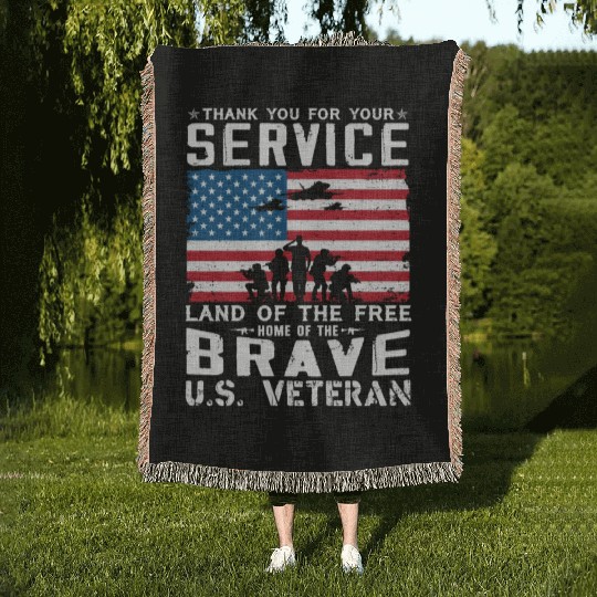 US Army Veteran Land Of The Free Woven Blankets