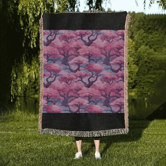 Anime Euphoria: Fantasy Cherry Blossom Dreamscape Woven Blankets