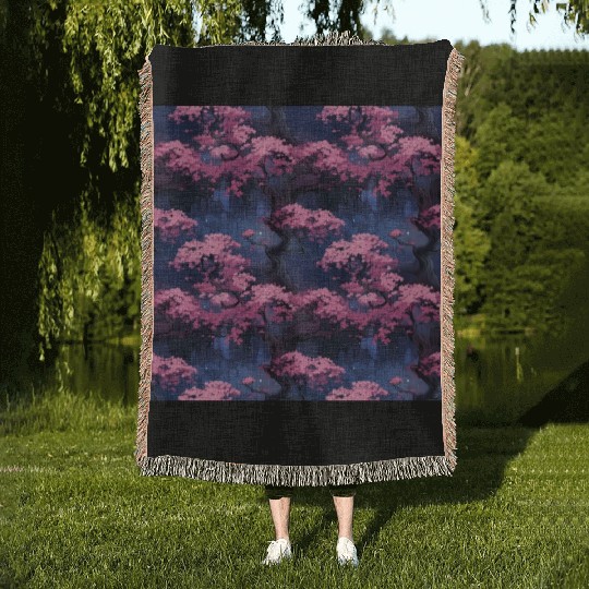 Anime Euphoria: Fantasy Cherry Blossom Dreamscape Woven Blankets