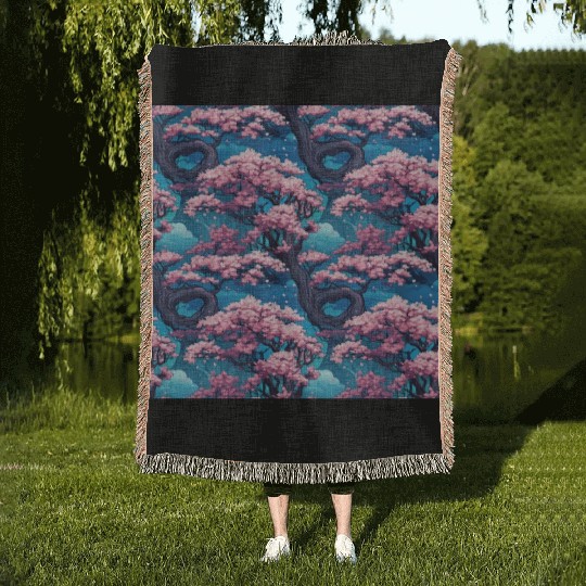 Anime Euphoria: Fantasy Cherry Blossom Dreamscape Woven Blankets