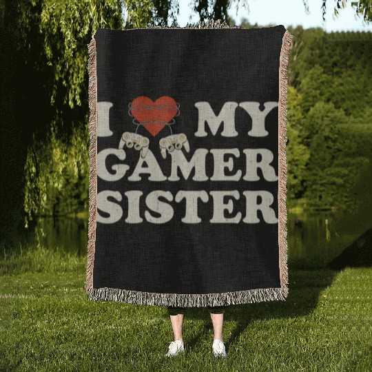 I Love My Gamer Sis - I Heart My Gamer Sister Woven Blankets