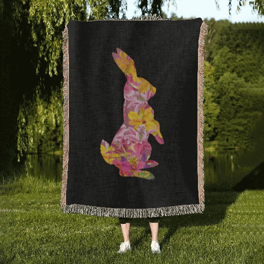 Happy Easter Rabbit Bunny Ears Eggs Hunter Woven Blankets