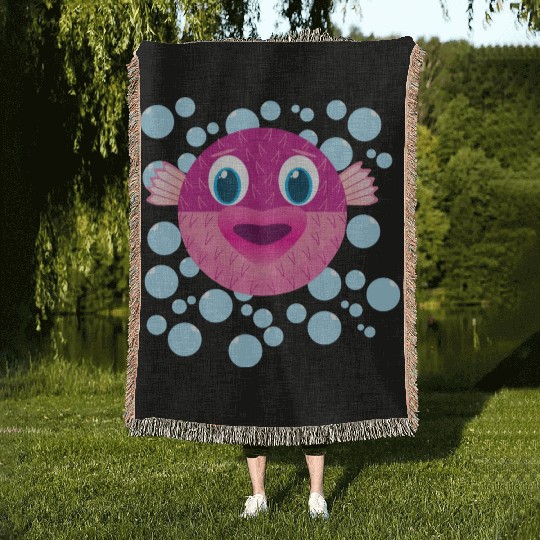Cute Puffer Fish Woven Blankets