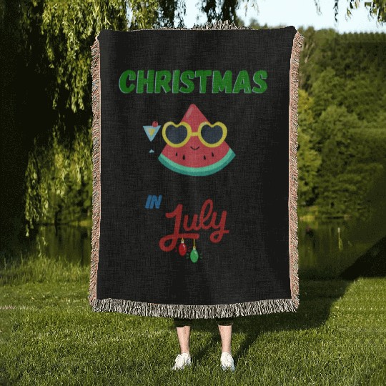 christmas in july cute watermelon Woven Blankets for summer
