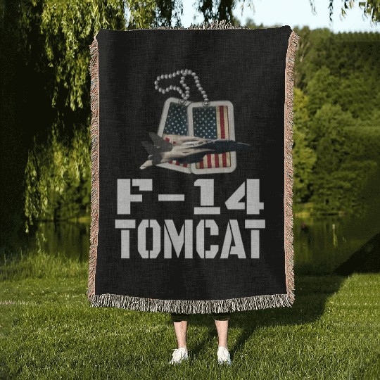 F 14 Tomcat US Flag Woven Blankets