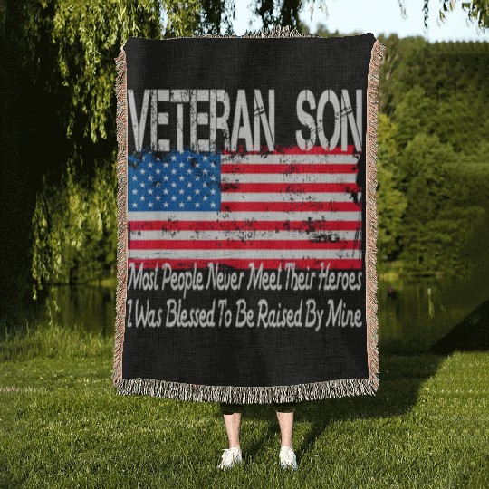 vintage american flag us military family veteran s Woven Blankets