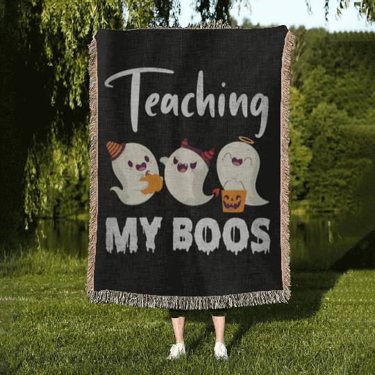 Ghosts Candy Corns Pumpkin Light Halloween Woven Blankets