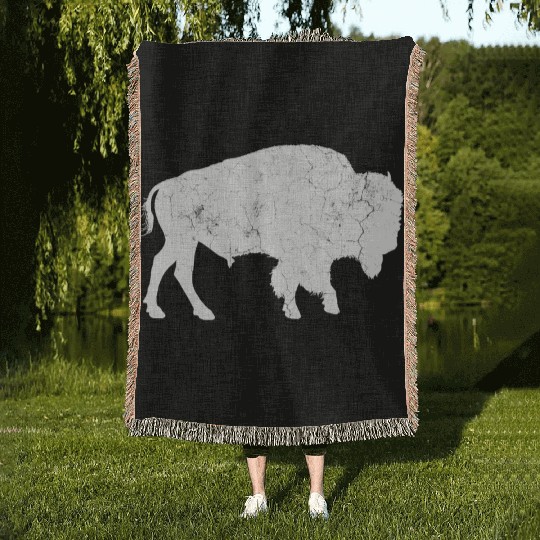 Distressed Buffalo Bison Animal Woven Blankets