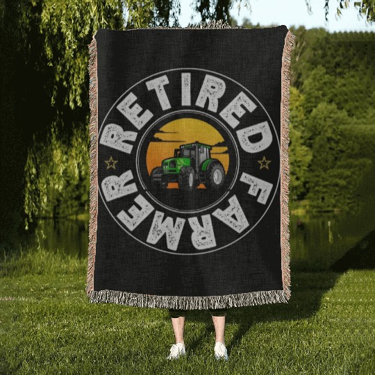 Lover Retired Farmer Funny Retirement Tractor Woven Blankets