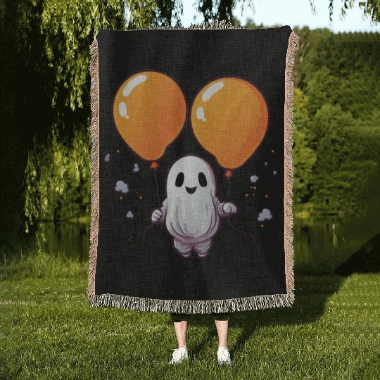 Balloon Halloween Trick Or Treat Spooky Boo Ghost Woven Blankets