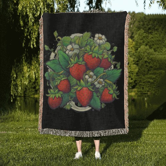 Strawberries Fruit Berry Festival Fruitarian Farm Woven Blankets