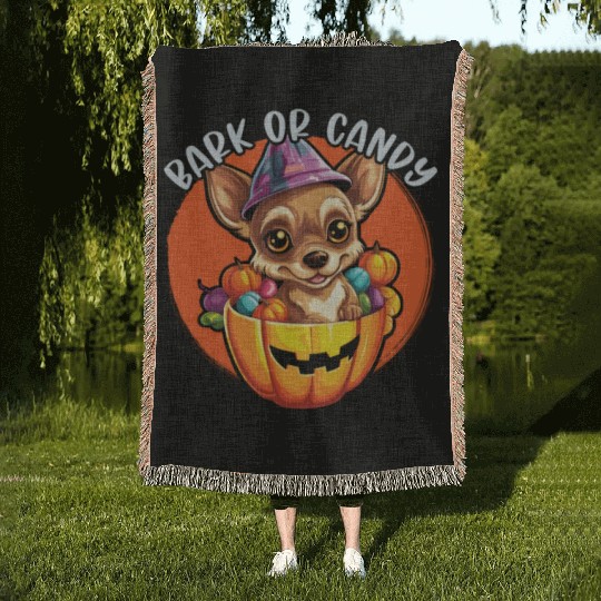 Chihuahua Halloween Puppy Trick Or Treat Dog Lover Woven Blankets