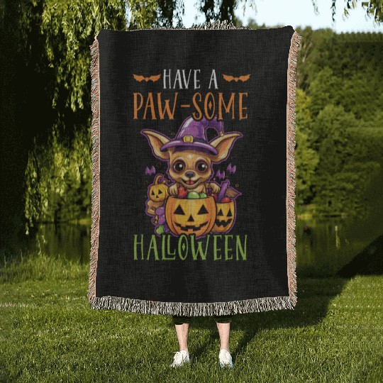 Chihuahua Halloween Puppy Trick Or Treat Dog Lover Woven Blankets