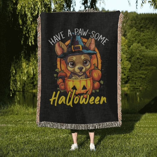Chihuahua Halloween Puppy Trick Or Treat Dog Lover Woven Blankets