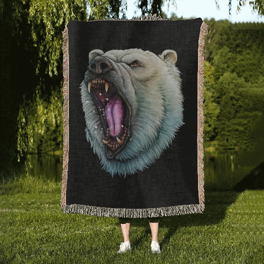 Angry Polar Bear Woven Blankets
