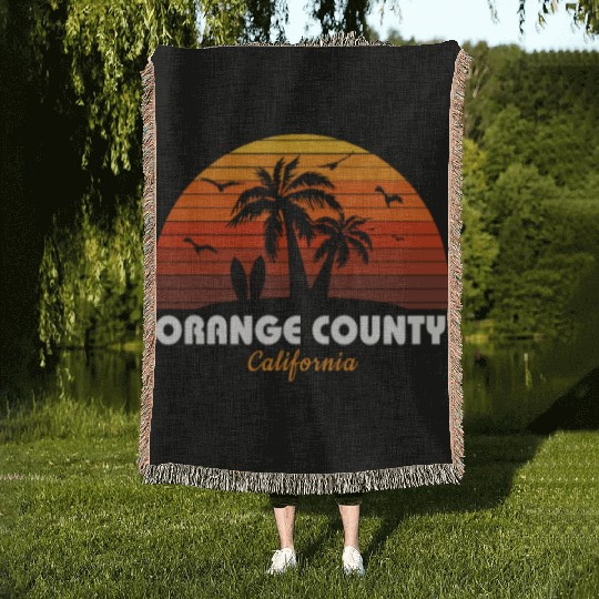 Retro Orange County California Sunset Cool Woven Blankets