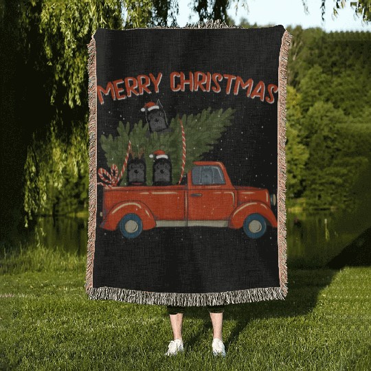 Cane Corso Xmas Vintage Red Pickup Retro Truck Woven Blankets