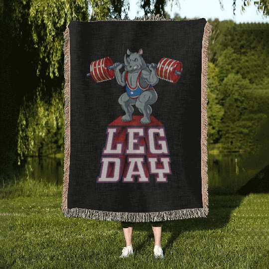 Leg Day Rhino Weight Lifting Squat Gym Woven Blankets