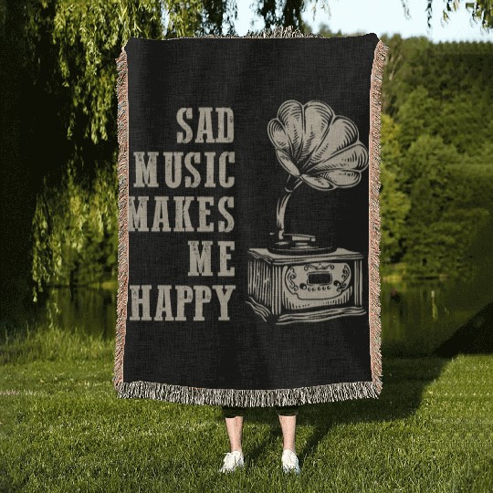 Vintage Melancholy: Sad Music Makes Me Happy Woven Blankets