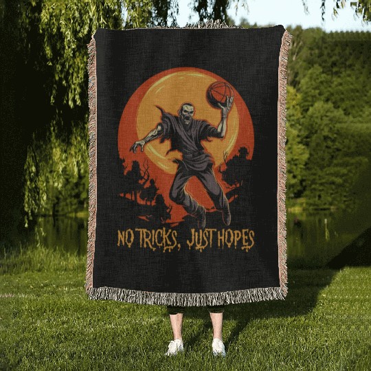 Basketball Halloween Trick Or Treat Spooky Baller Woven Blankets