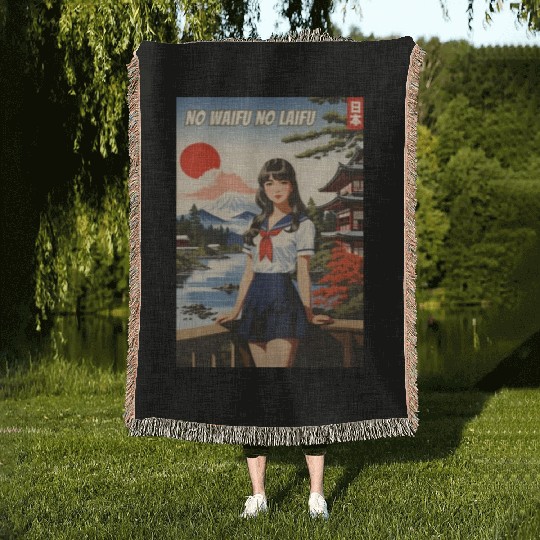 Funny Retro Art Style Anime Girl Japan Waifu Humor Woven Blankets