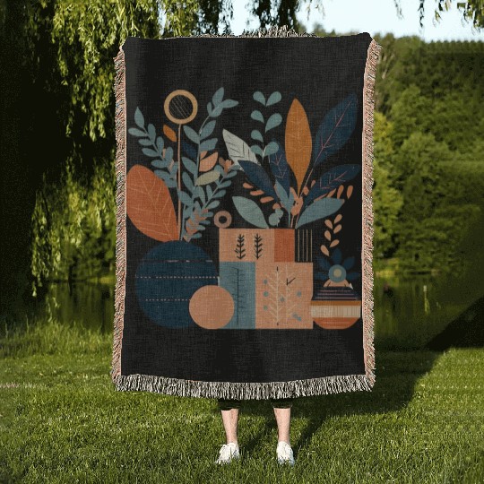 Floral Modern Geometric Mid Century 3 Woven Blankets