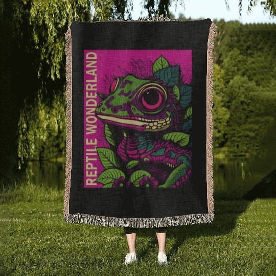Psychedelic Reptile Wonderland Retro Designs 9 Woven Blankets