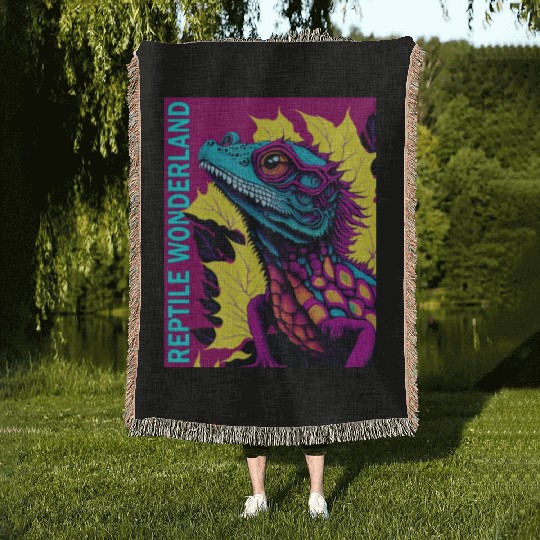 Psychedelic Reptile Wonderland Retro Designs 6 Woven Blankets