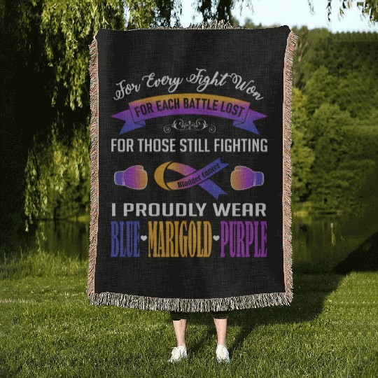 I Proudly Wear Blue Marigold Purple Bladder Cancer Woven Blankets