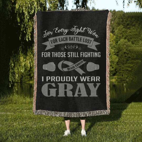 I Proudly Wear Gray Brain Cancer Woven Blankets