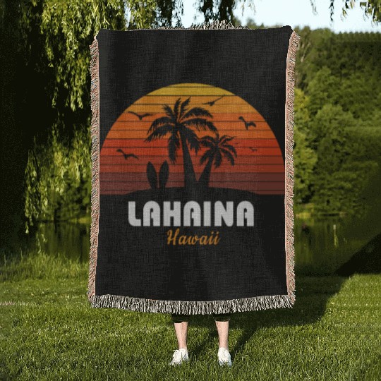 Retro Lahaina Maui Hawaii Sunset Cool Vintage Woven Blankets