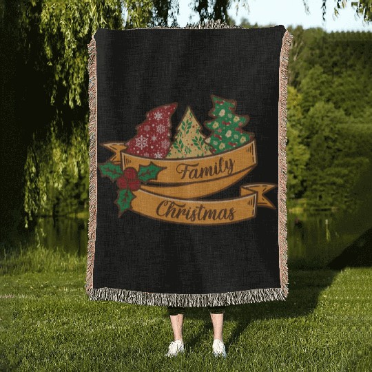 Xmas Family Christmas Mistletoe Fir Tree Woven Blankets