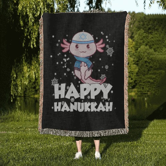 Happy Hanukkah Axolotl Kawaii Cute Axolotl Lover Woven Blankets