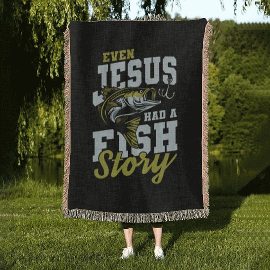 Jesus had fish story Woven Blankets