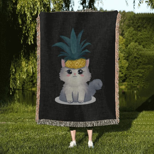 Pineapple cat Woven Blankets