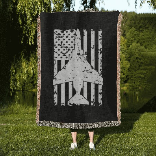 F 4 Phantom II Fighter Jet Patriotic Woven Blankets
