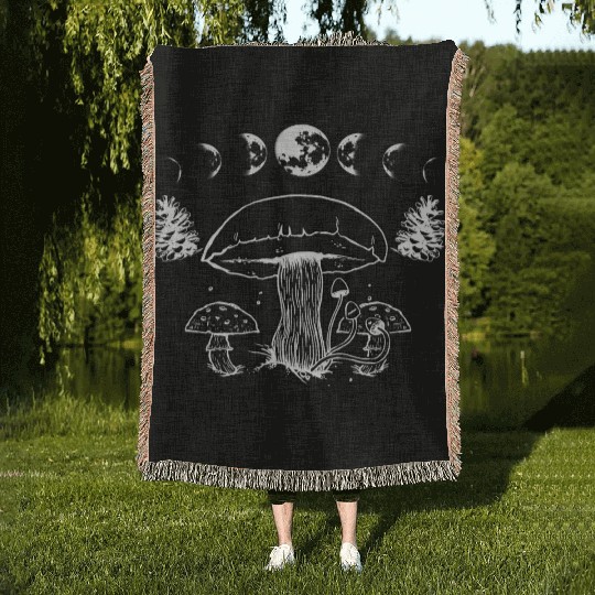 Mushroom Aesthetic Cute Fungi Lover Cottagecore Woven Blankets