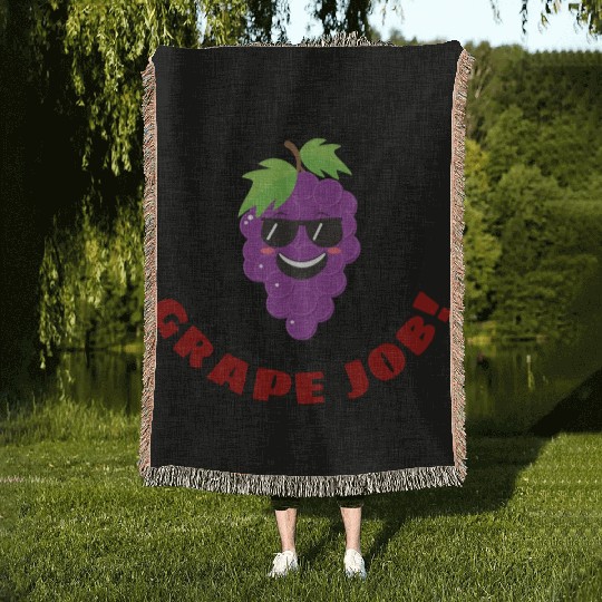 Grape Job Grape Pun Woven Blankets