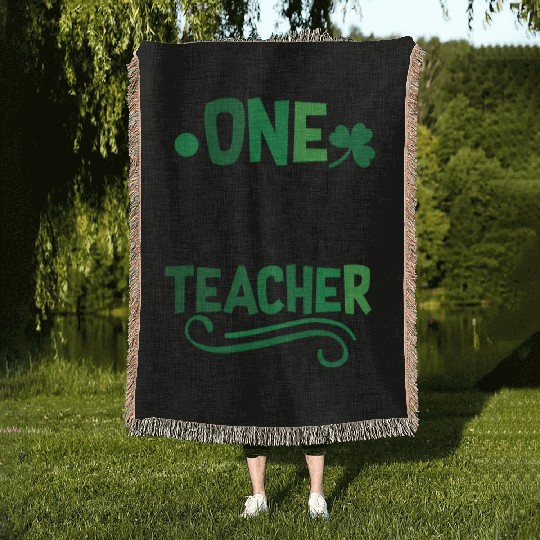 One Lucky Teacher Clover Irish Ireland Woven Blankets