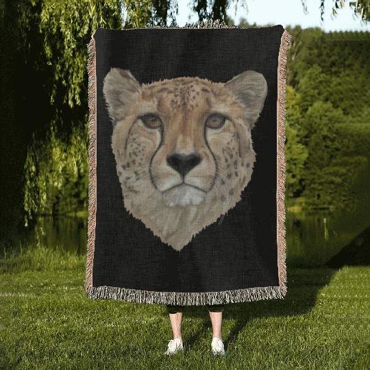 Watercolor Cheetah Portrait Woven Blankets