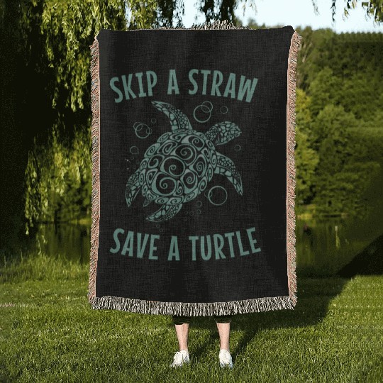 Skip A Straw Save A Turtle Earth Day Woven Blankets