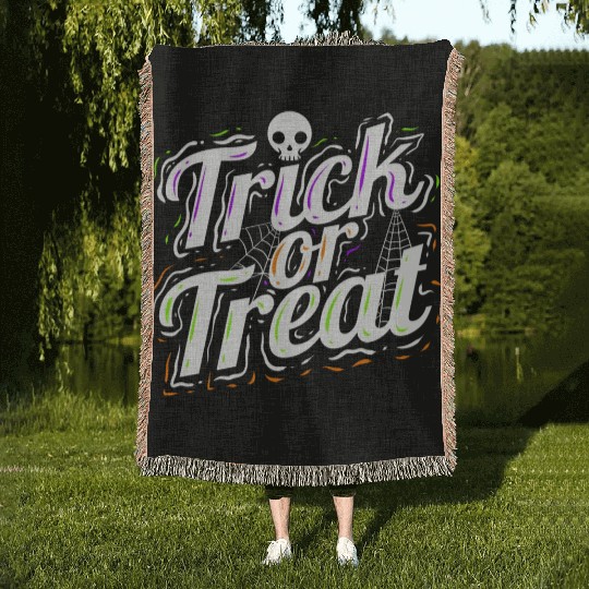 Trick Or Treat Spiderweb Halloween Woven Blankets