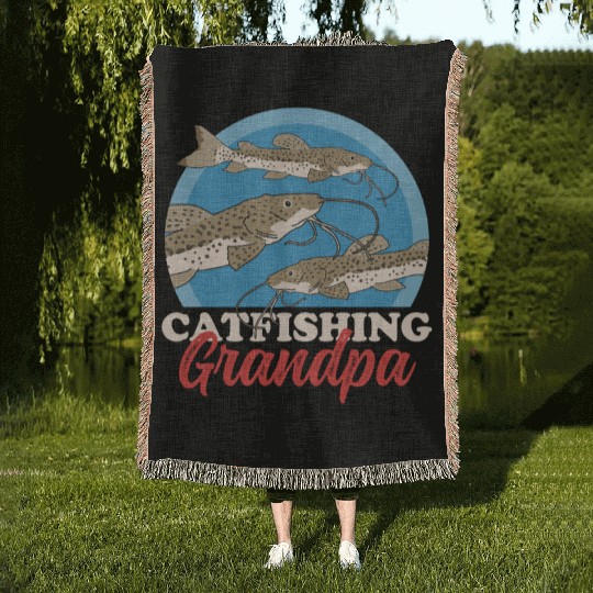 Catfishing Grandpa Fish Catfish Fishing Woven Blankets