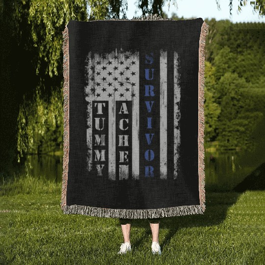 Tummy Ache Survivor Us Flag Stomachache Ibs Funny Woven Blankets