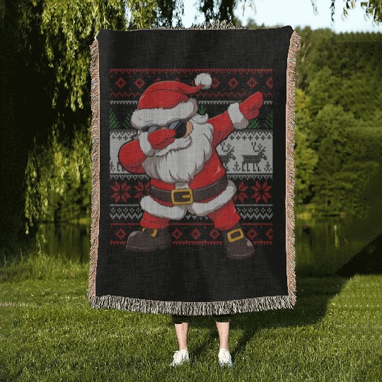 Dabbing Santa Funn Ugly Woven Blankets