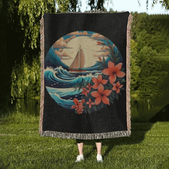 Sailing Ship Sailing Orchids Flowers Sailboat Woven Blankets