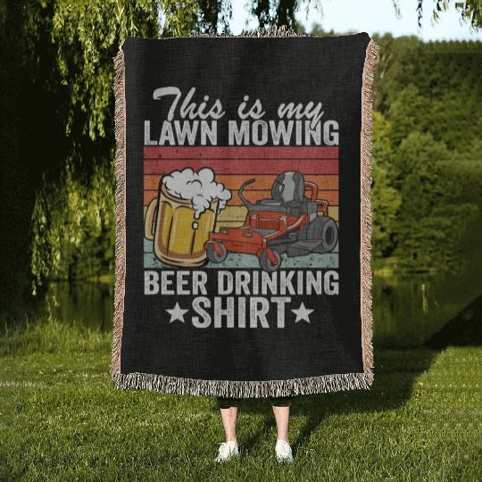 This Is My Lawn Mowing Beer Drinking Dad Gardening Woven Blankets