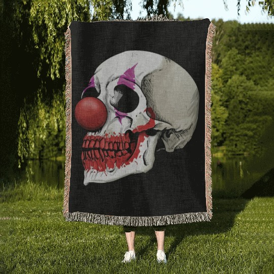 Laughing Clown Skull Fate Until Death Woven Blankets